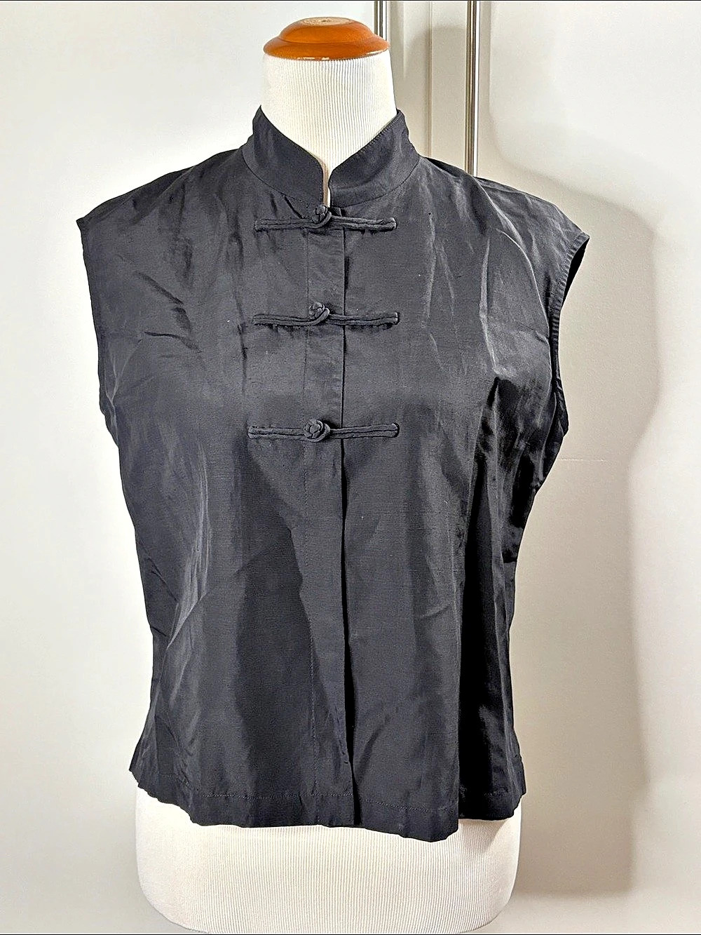 Dana Buchman Linen Blend Black Sleeveless Mandarin Collar Size 8